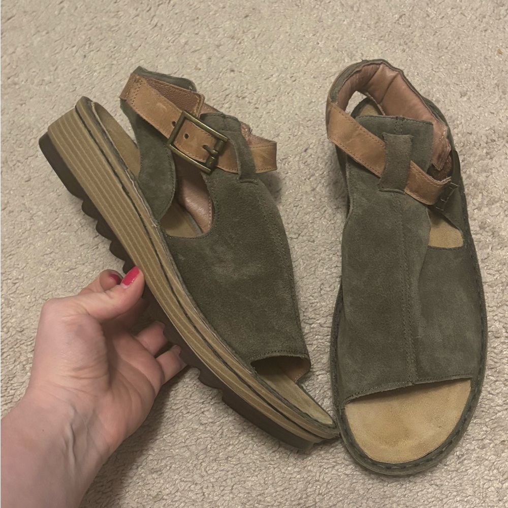 NAOT Footwear | Women’s Verbena Sandal Olive Green Suede Brown Sz 41/10